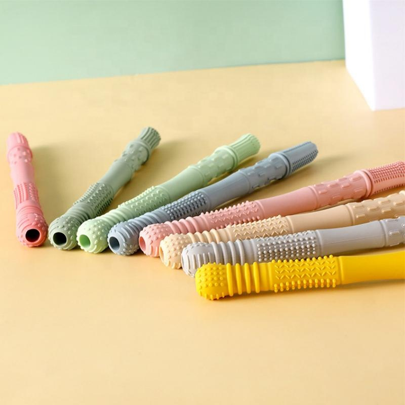 Silicone de grau alimentício, mordedor para recém-nascidos, brinquedo para acalmar o bebê, brinquedos de silicone para dentição, mordedor oco mastigável