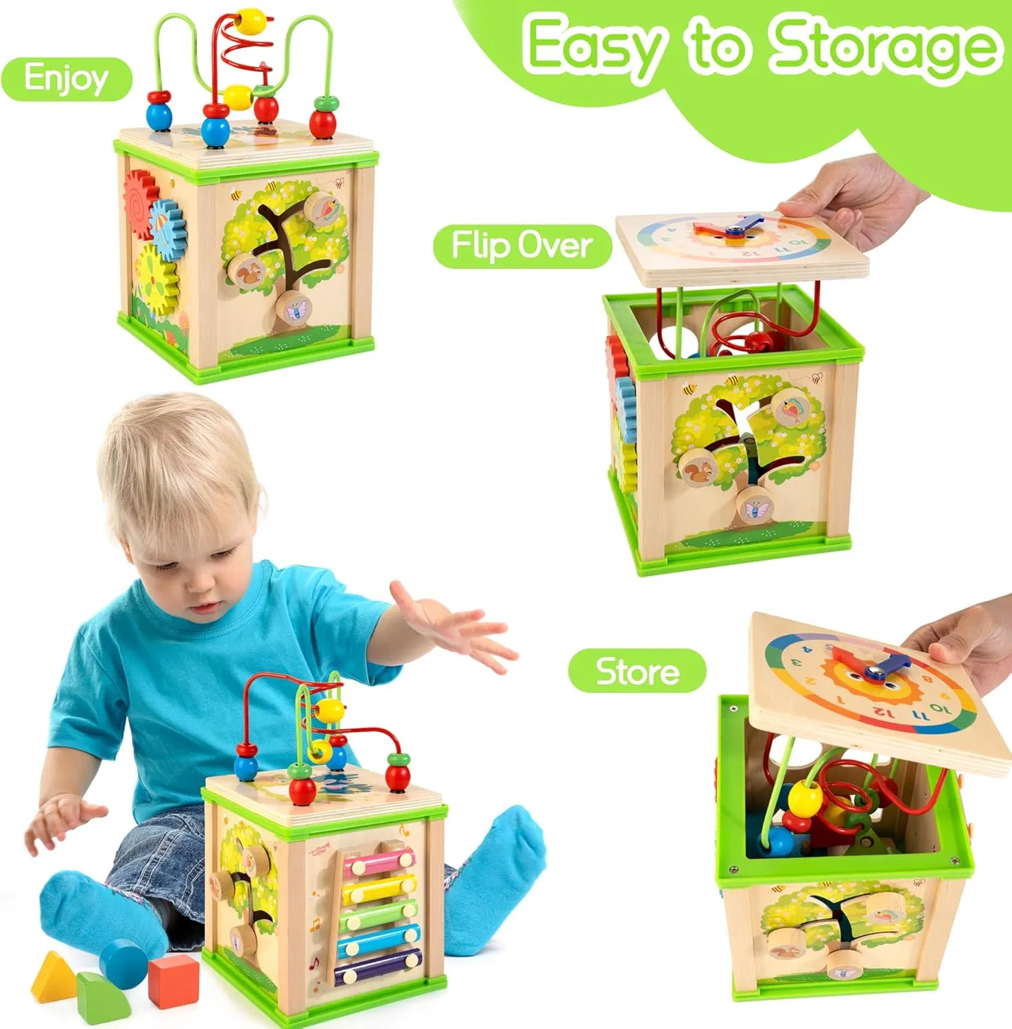 Cubo de Atividades de Madeira 7-in-1 Brinquedos Educacionais para Desenvolvimento Infantil