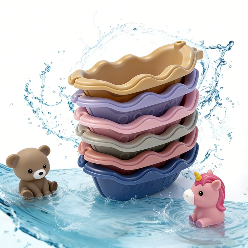 Brinquedos de Banho para Bebês Atacado Barquinhos de Animais Empilháveis de Borracha Macia Brinquedo Educativo Sensorial para Crianças