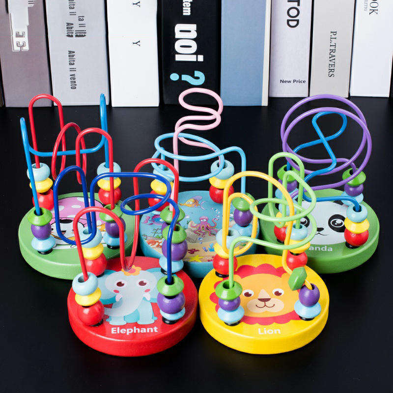 Brinquedos para crianças AiJH Montessori Mini Rolo de Fio Quebra-Cabeça de Aprendizagem Estruturas de Contagem Labirinto de Contas de Madeira Brinquedos Educativos para Bebês