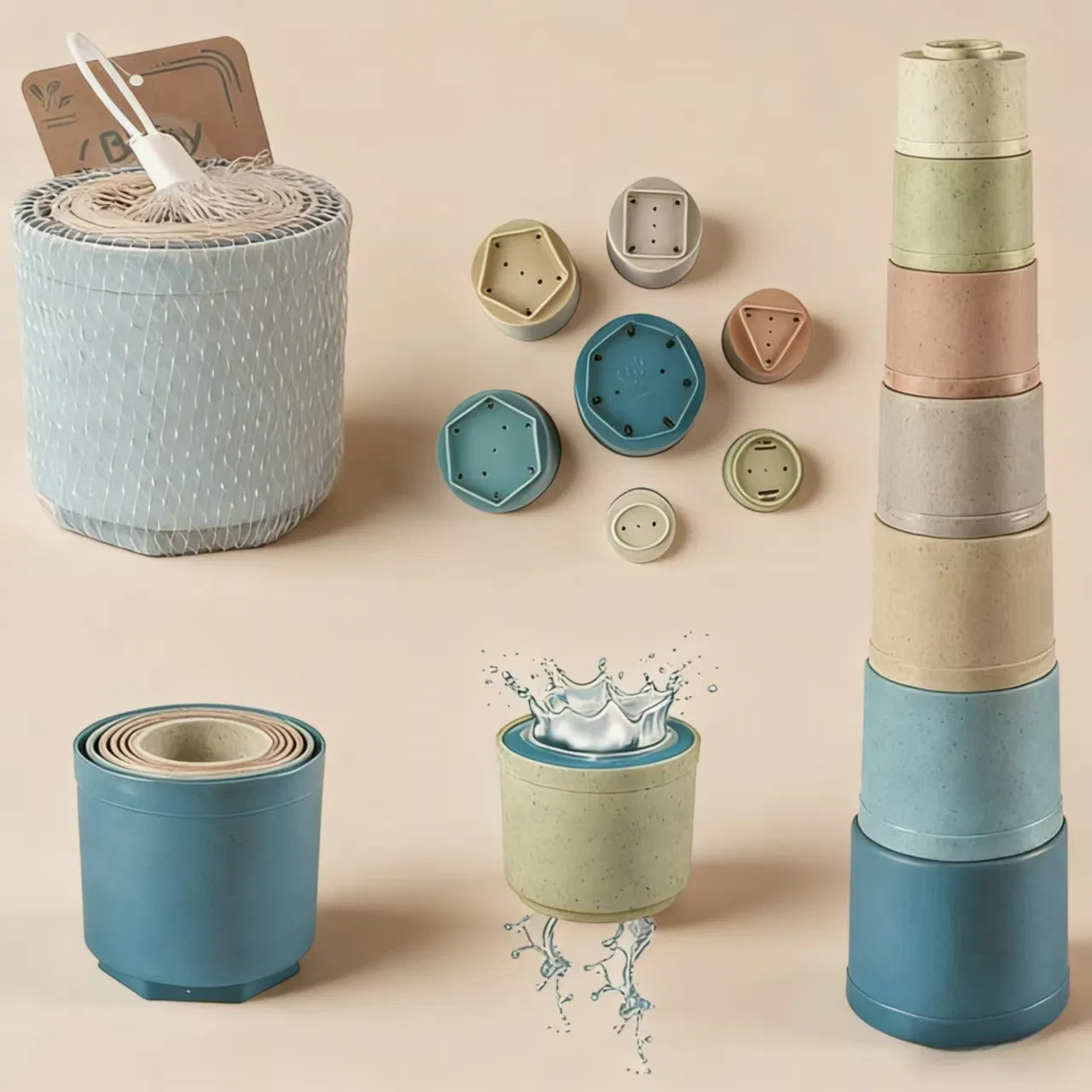 Conjunto de Cubos Empilháveis de Silicone Seguro para Bebês e Brinquedos Sensoriais de Animais, Brinquedo Educativo para Banho e Praia para 0-3 Anos