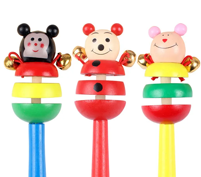 Brinquedo Atacado Animal Cartoon Chocalho Fazedor de Ruído Chocalho de Madeira para Bebê