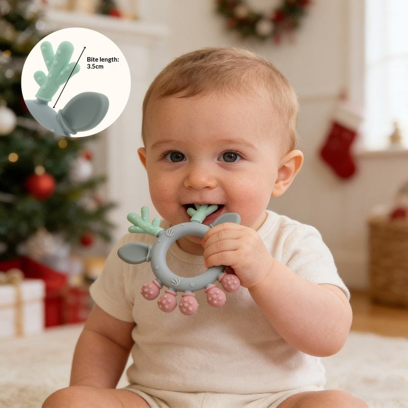 Novo Mordedor de Silicone Colorido em Forma de Alce, Esterilizável e Fervível, Brinquedo Calmante para Bebês