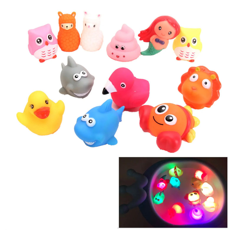 Conjunto de Luz de Brinquedos de Banho de Patinho de Vinil Flutuante para Bebês em Cartoon Animal por Atacado