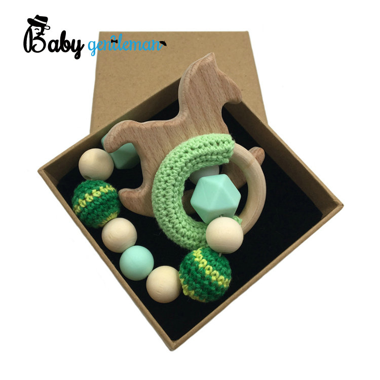 Brinquedo de Nibble de Silicone de Madeira Orgânica para Bebê, Pulseira de Dentição de Crochê para Bebê Z08278K