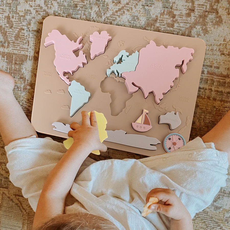 Quebra-cabeça de Silicone para Bebês Mapa Infantil Tabuleiro de Correspondência de Geometria Brinquedo Sensorial Educacional Personalizado