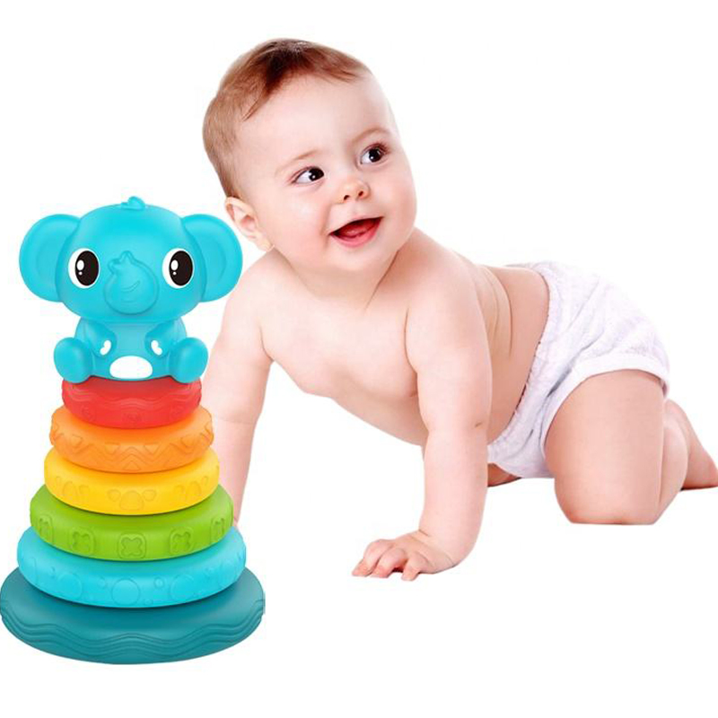 Brinquedos por Atacado AiJH Elefante Bebê Brinquedo de Empilhar Conjunto de Ferrule Empilhado Brinquedos Educativos para Desenvolvimento Sensorial das Mãos