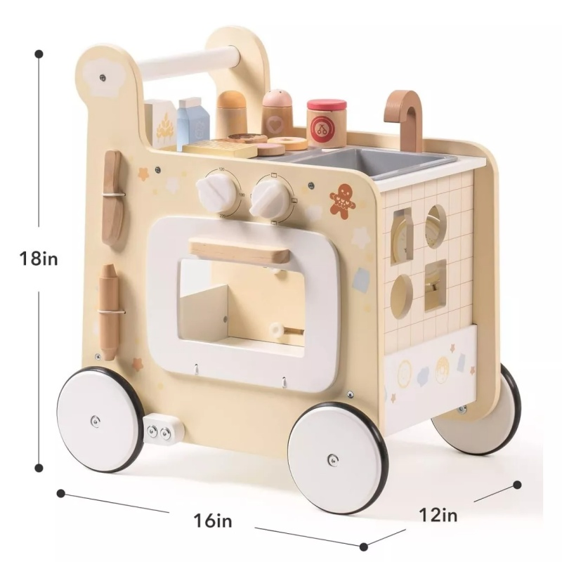 Brinquedo de Atividade de Empurrar para Bebês de Madeira Kitche Aprendendo a Andar