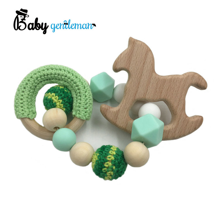 Brinquedo de Nibble de Silicone de Madeira Orgânica para Bebê, Pulseira de Dentição de Crochê para Bebê Z08278K