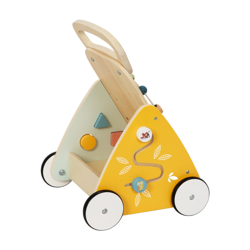 Centro de Atividades Multifuncional de Madeira para Bebês, Painel de Atividades, Carrinho de Puxar e Empurrar, Brinquedo de Aprendizagem para Bebês