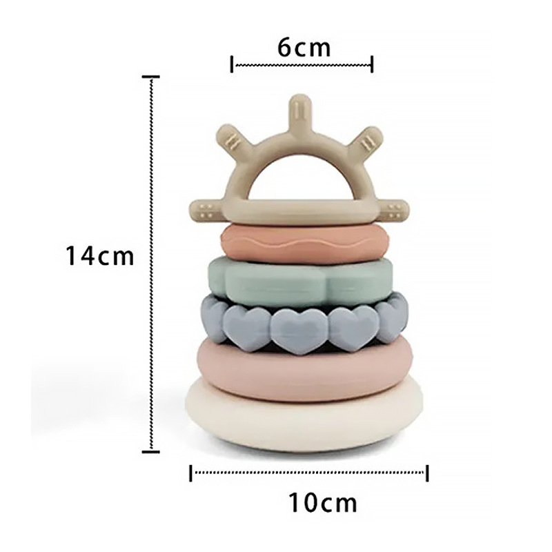 Brinquedo de empilhar de silicone ecológico para bebês, jogo sensorial, atacado