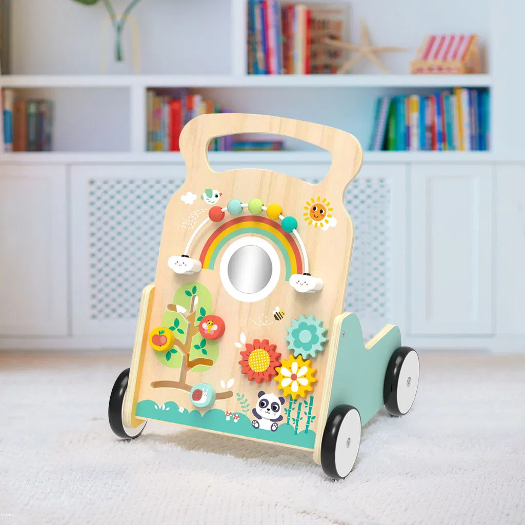 Carrinho de Bebê de Madeira Centro de Atividades Aprendizado Labirinto de Contas Carrinho de Puxar e Empurrar Brinquedo