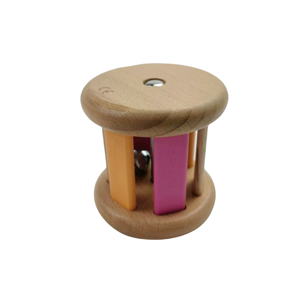 Brinquedo de Madeira Montessori Chocalho Rolante Sino Brinquedos Musicais para Bebês Desenvolvimento Intelectual Chocalho Educacional