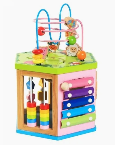 Brinquedos Educativos de Madeira para Bebês Wyx1233 Cubo de Atividades Centro de Brincadeiras para Crianças