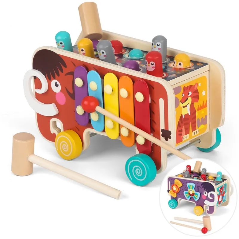 Atividade de Desenvolvimento Infantil Mamutes Bate-Peixe Xilofone de Madeira Martelo Bancada de Martelar Brinquedos Musicais