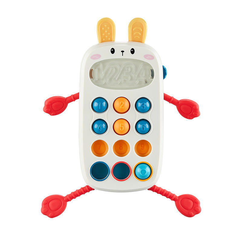 Brinquedo Educativo Sensório para Bebês com Habilidade Motora Fina, Coelho de Silicone para Mordida, Brinquedo de Telefone Móvel para Bebês