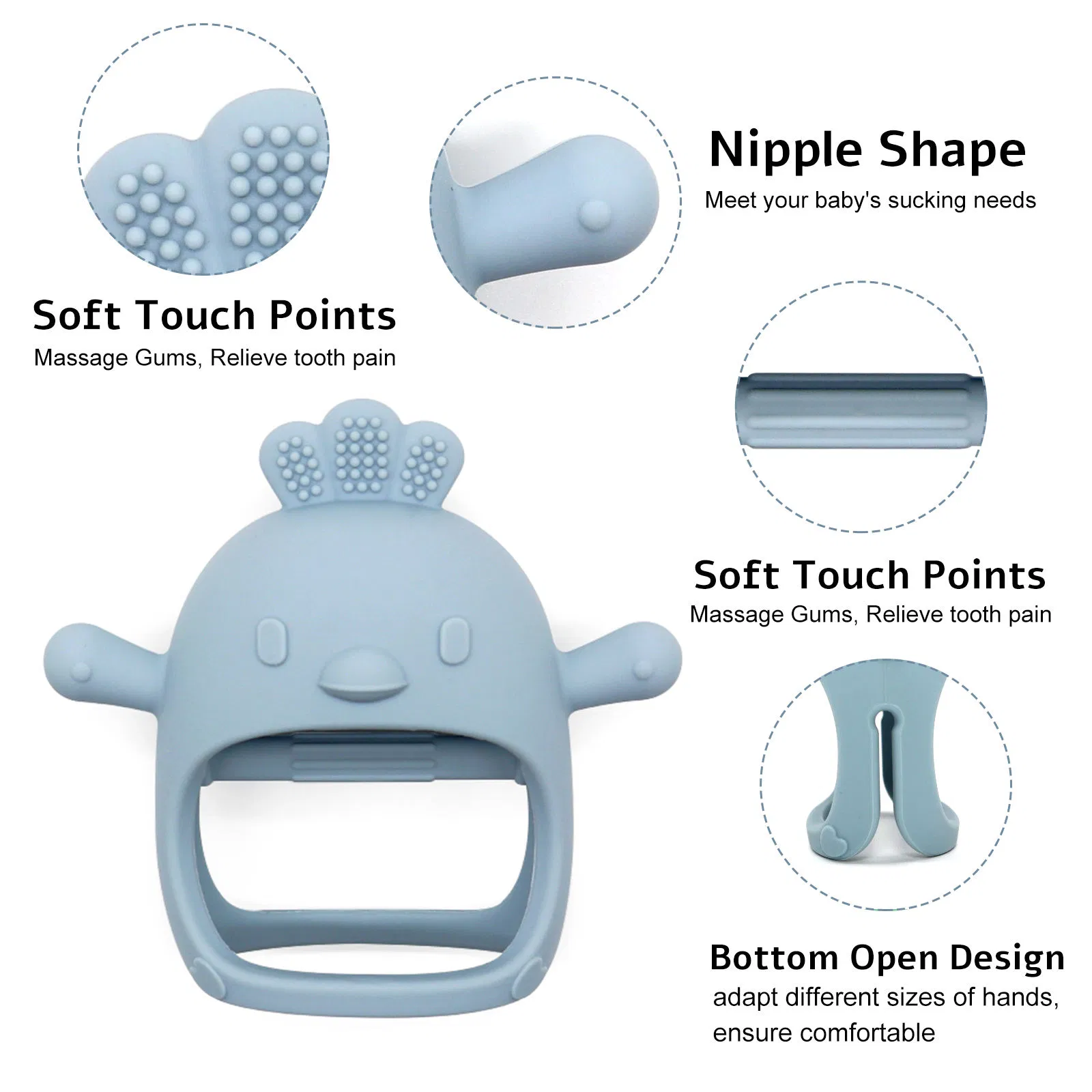 Luva de Mordedor Antiderrapante para Crianças, Brinquedo de Mastigar, Teether de Silicone para Bebês