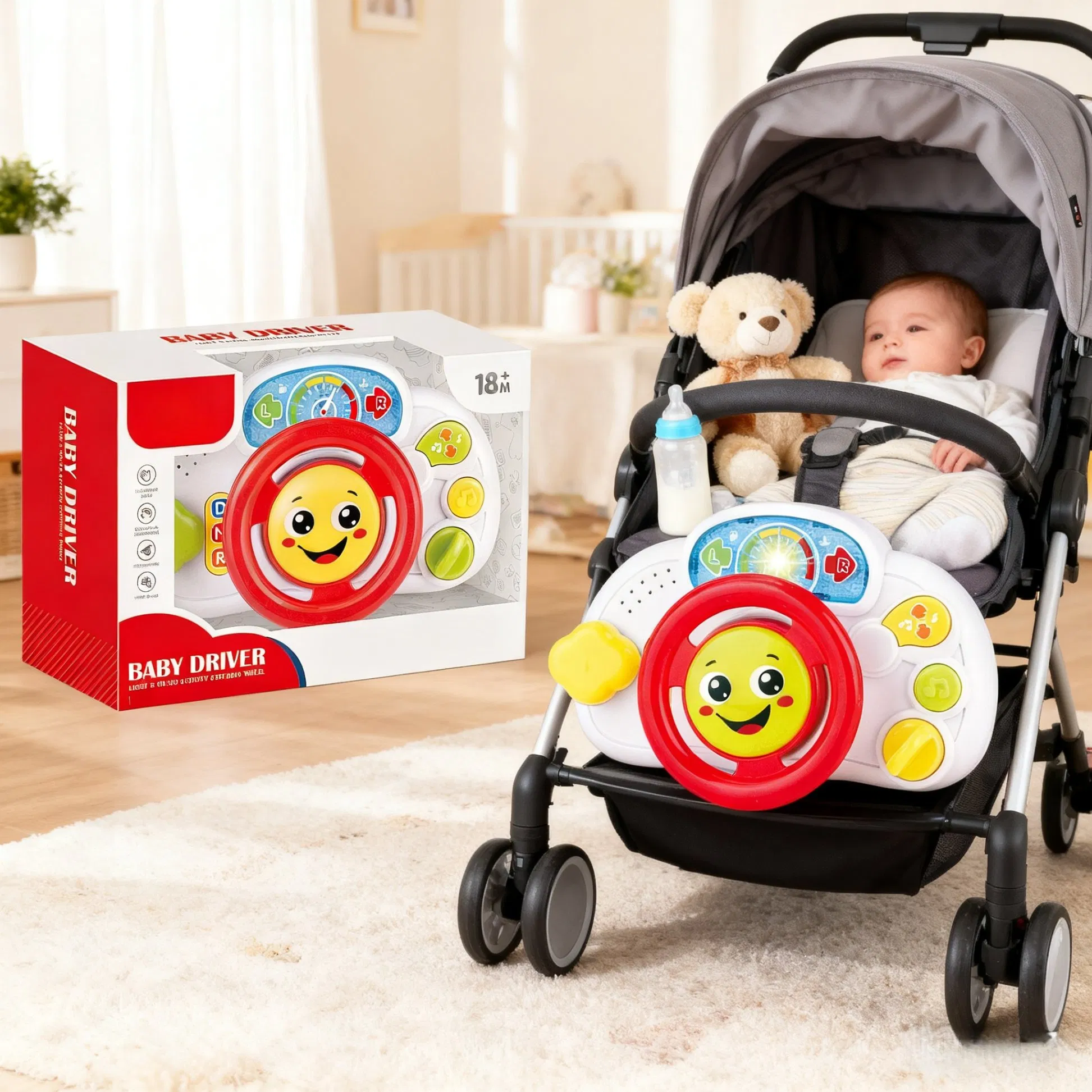 Brinquedo de Educação Infantil com Volante de Cartão para Crianças, Brinquedo de Carrinho Simulador para Passear com Bebês