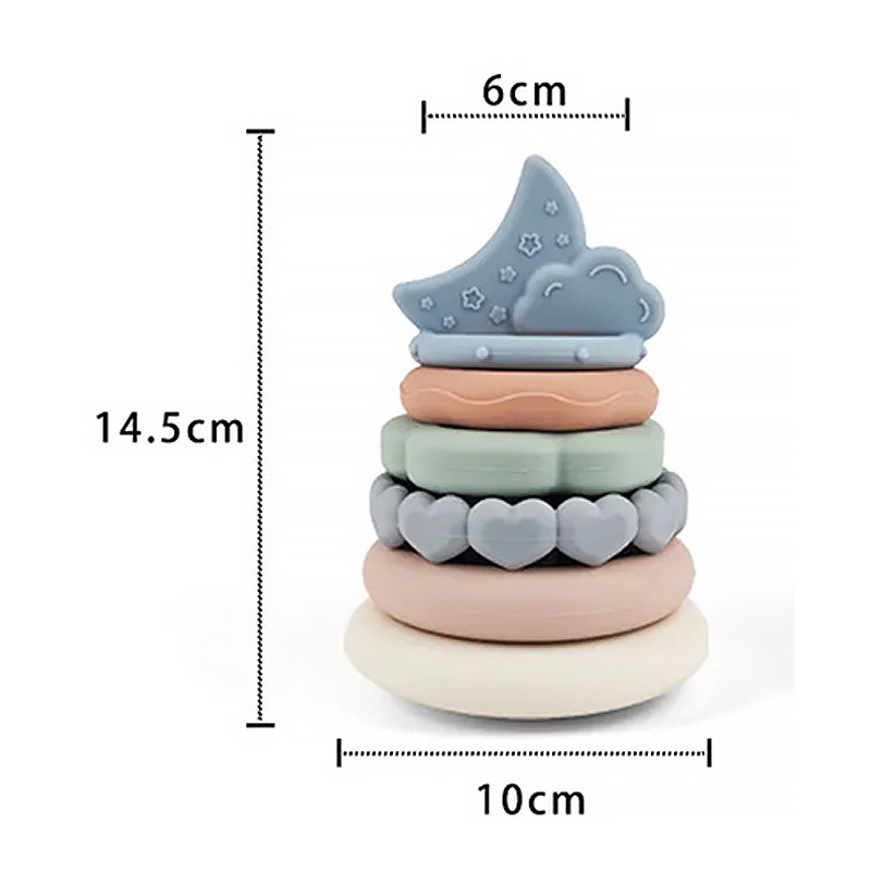 Brinquedo de empilhar de silicone ecológico para bebês, jogo sensorial, atacado