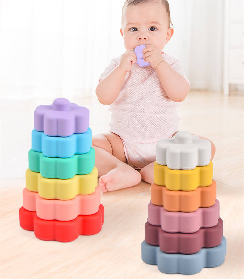 Brinquedo de Círculos Empilháveis para Bebês, Educação Inicial, Blocos de Construção de Silicone Macio, Brinquedos Montessori de Matemática para Bebês