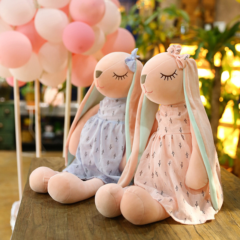 Boneco de Coelho de Longas Orelhas em Cartoon, Brinquedos de Pelúcia Macios para Crianças, Companheiro de Sono Coelho, Brinquedos de Animais de Pelúcia Recheados