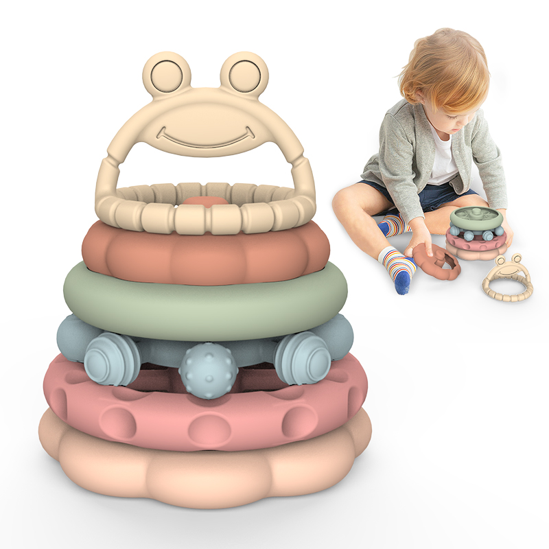 Brinquedos para bebês com adesivo para dentição para bebês pequenos, que podem ser empilhados, segurados e comidos à mão. Pilhas de adesivo dentado para brinquedos divertidos para crianças