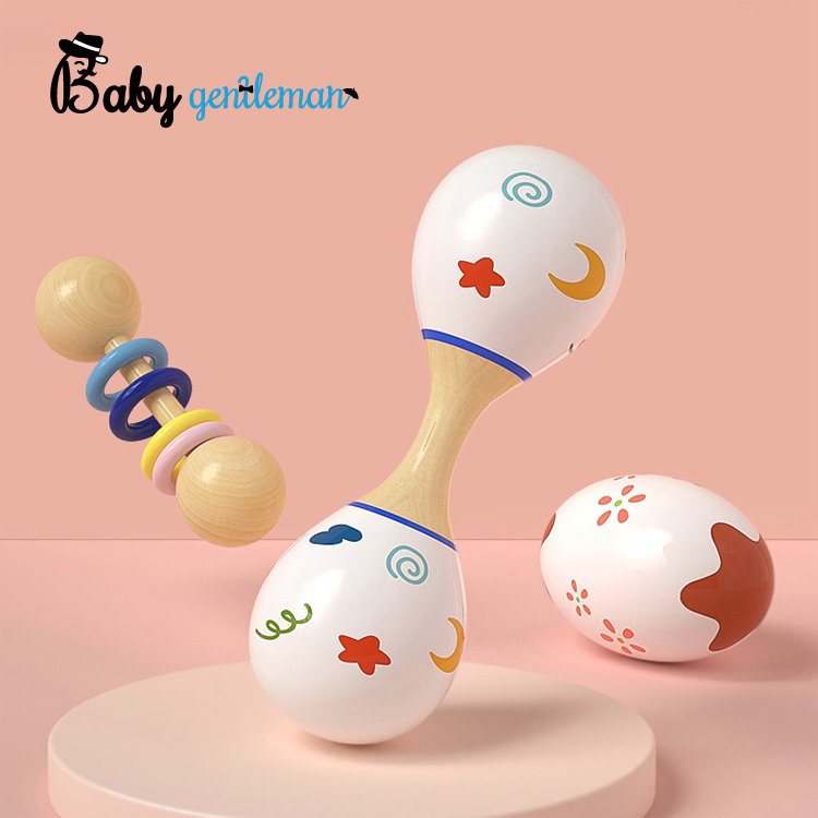Venda Quente 3PCS Brinquedo Musical de Madeira Conjunto de Chocalho de Bola de Areia para Bebê Z07197I
