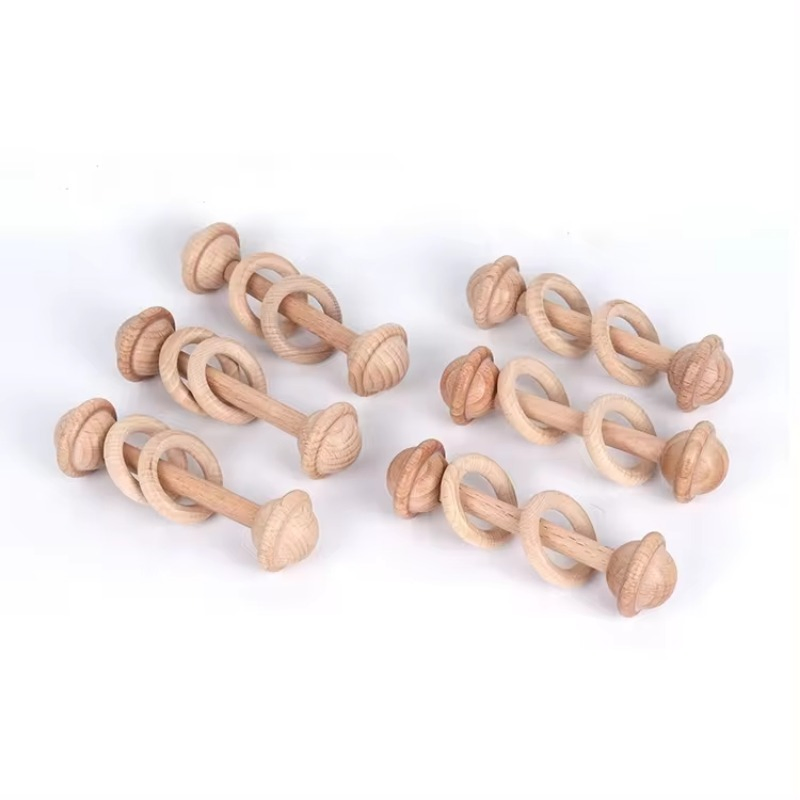 Chocalho de Madeira de Bétula Durável Brinquedo de Mordida para Bebê Recém-Nascido