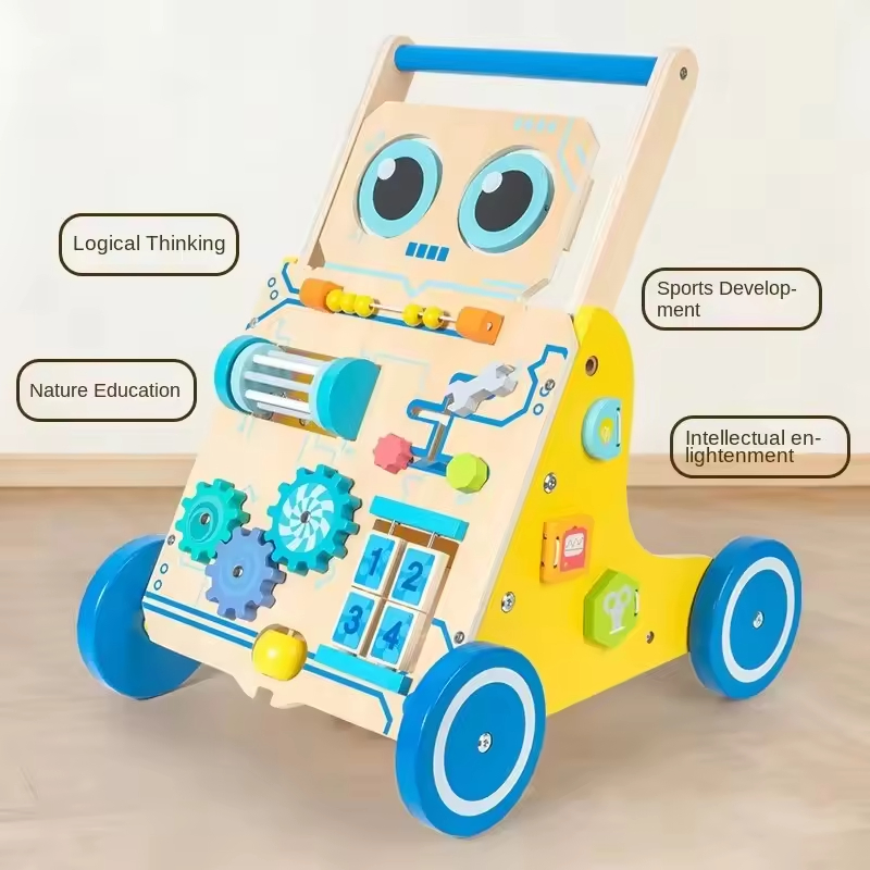 Andador de Madeira Personalizado para Bebês Ajustável Brinquedo de Empurrar e Puxar Centro de Atividades Montessori Habilidades Motoras para Crianças pequenas