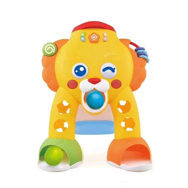 Leão de desenho animado jogando bola brinquedos de desenvolvimento infantil com música e luz