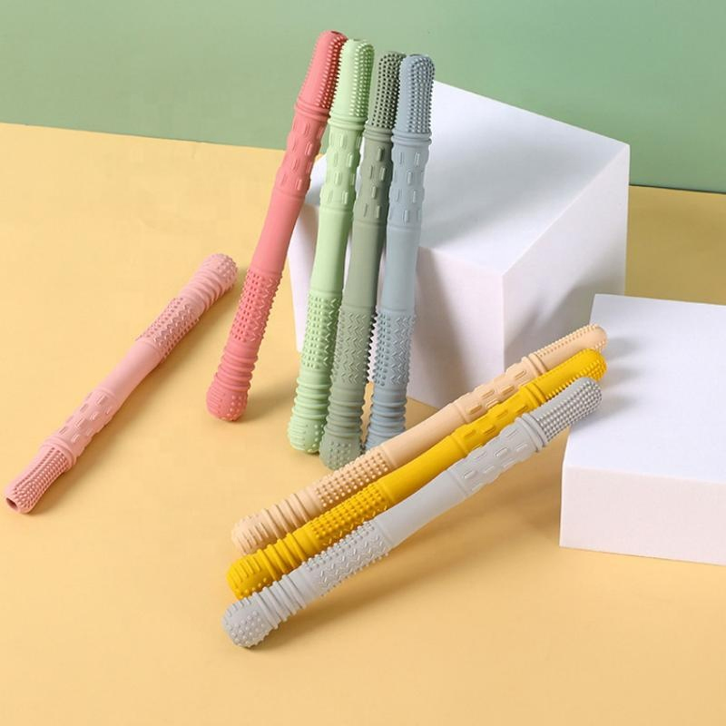 Silicone de grau alimentício, mordedor para recém-nascidos, brinquedo para acalmar o bebê, brinquedos de silicone para dentição, mordedor oco mastigável