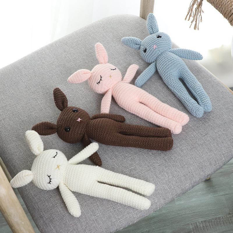 Preço de Atacado Pelúcia Personalizada Super Macia Animais Bebê Boneca de Dormir Aconchegante Stuffed Feita à Mão Crochê Tricotada Coelho Coelhinho Brinquedos de Pelúcia Personalizados Fábrica