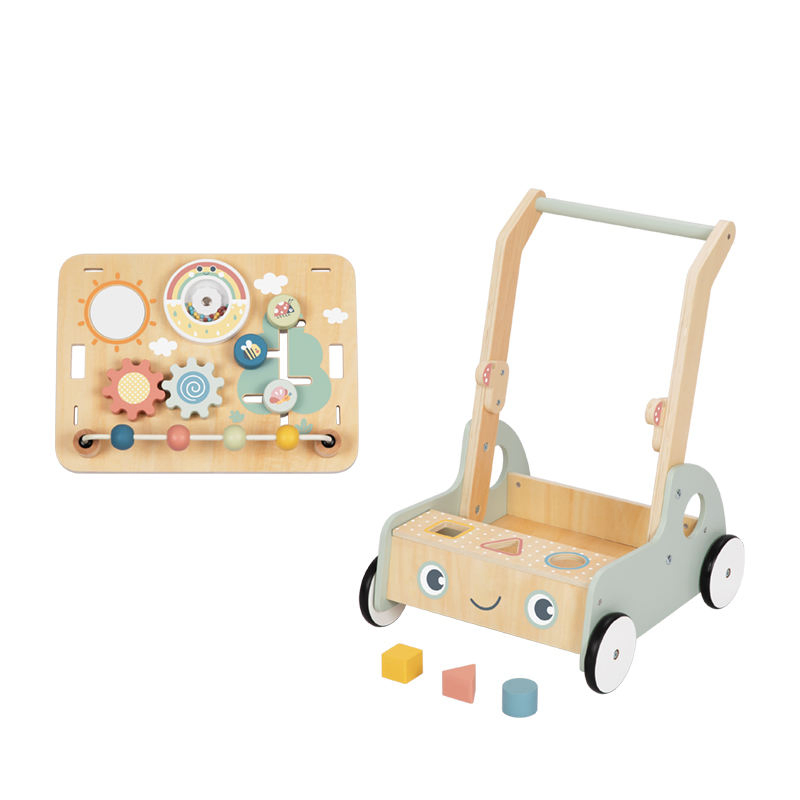 Carrinho de Aprendizagem de Madeira para Bebês Centro de Atividades Multifuncional Painel de Atividades Brinquedo para Bebê