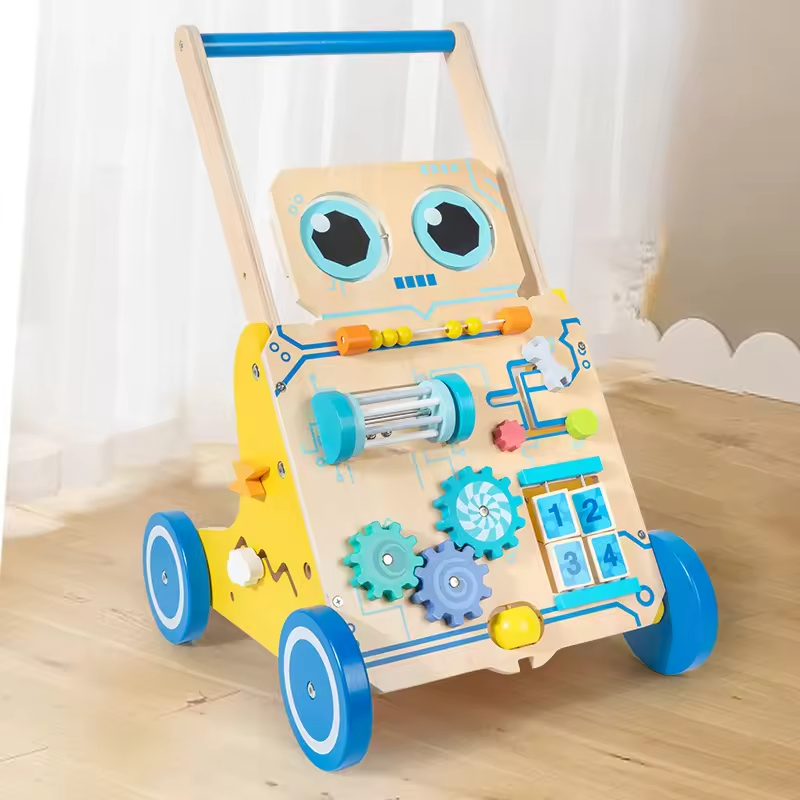 Andador de Madeira Personalizado para Bebês Ajustável Brinquedo de Empurrar e Puxar Centro de Atividades Montessori Habilidades Motoras para Crianças pequenas