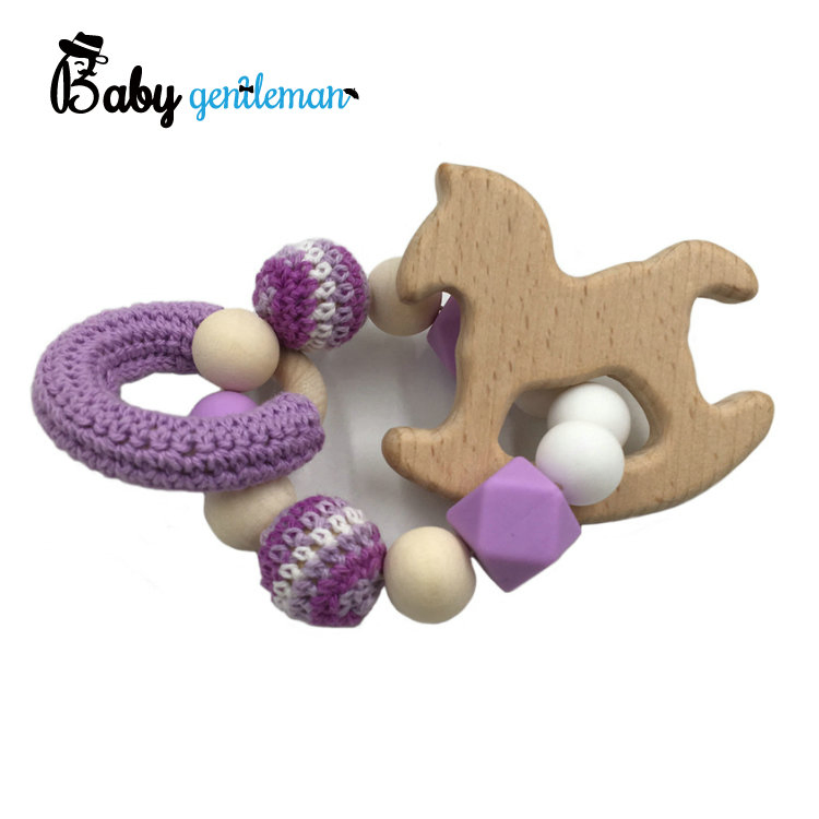 Brinquedo de Nibble de Silicone de Madeira Orgânica para Bebê, Pulseira de Dentição de Crochê para Bebê Z08278K