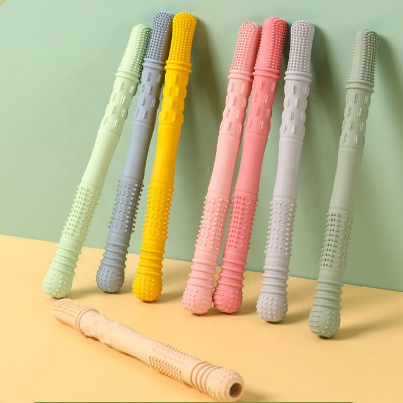 Silicone de grau alimentício, mordedor para recém-nascidos, brinquedo para acalmar o bebê, brinquedos de silicone para dentição, mordedor oco mastigável