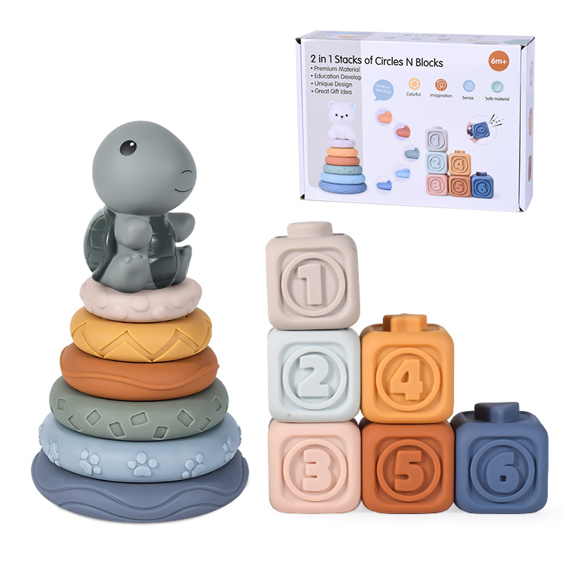 Novo Brinquedo Educativo de Silicone Macio para Dentição e Empilhamento para Bebês e Infantes Presente