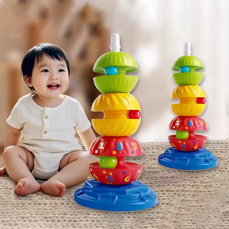 Brinquedo de empilhamento colorido em plástico criativo de alta qualidade para bebês, com texturas para exploração sensorial e crescimento cognitivo