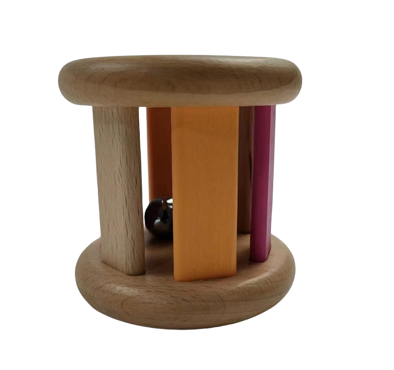 Brinquedo de Madeira Montessori Chocalho Rolante Sino Brinquedos Musicais para Bebês Desenvolvimento Intelectual Chocalho Educacional