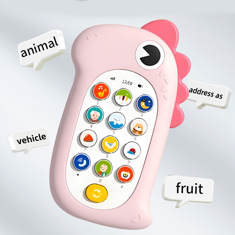 Capa de telefone móvel elétrica em silicone de dinossauro de cartoon bilíngue para crianças em chinês e inglês, brinquedo de celular para bebês