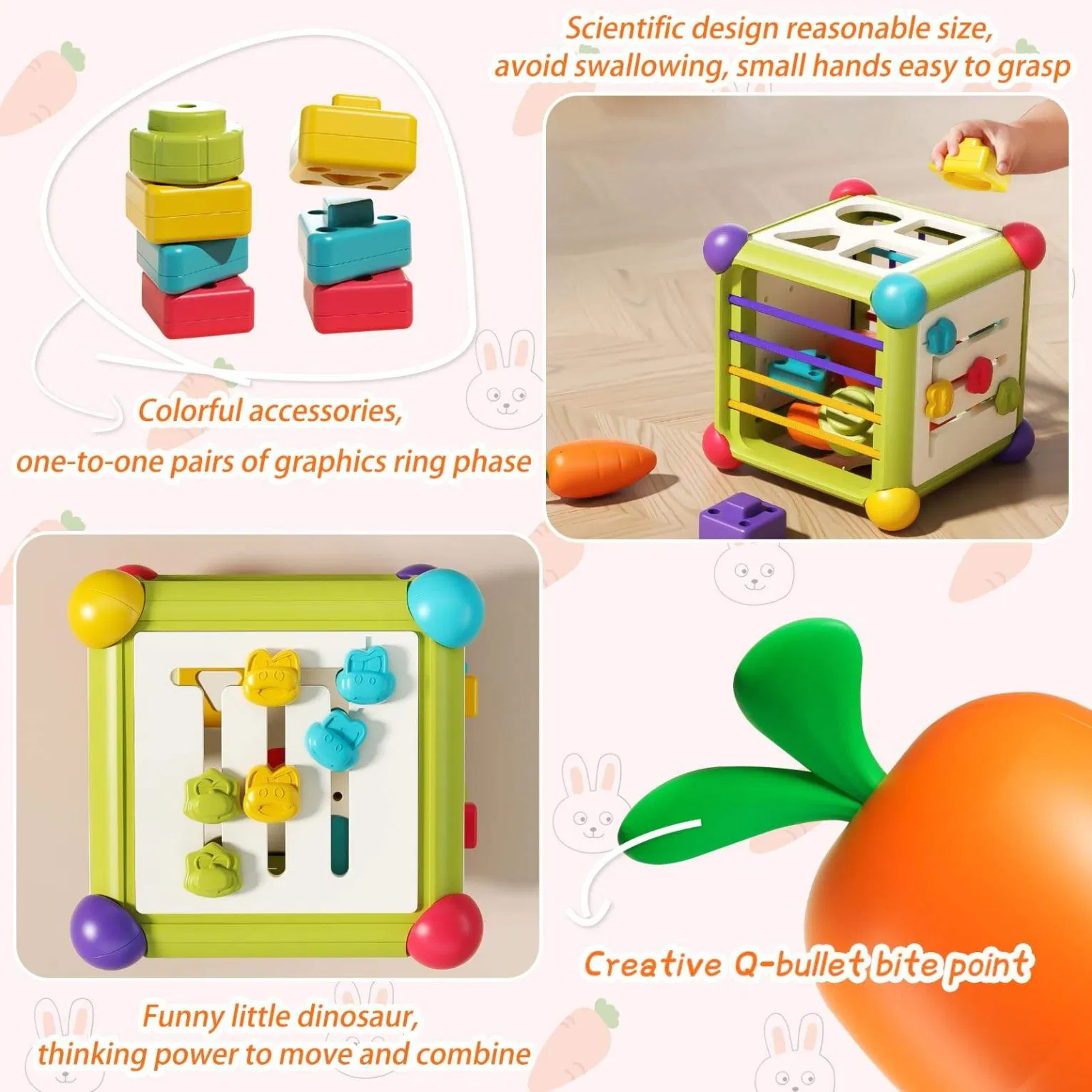 Atividade por Atacado Brinquedo Cubo Seis Lados com Chocalhos para Desenvolvimento Sensorial Brinquedo para Bebê