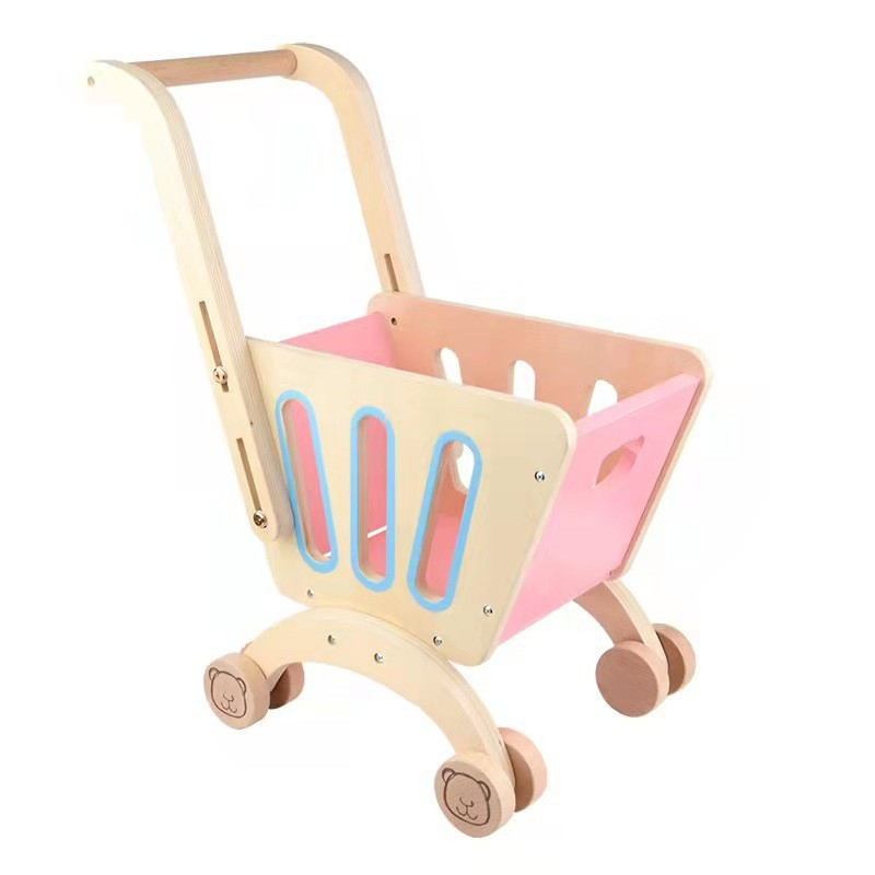 Carrinho de Compras Montessori Educacional para Meninos e Meninas, Carrinho de Bebê, Brinquedo de Madeira para Caminhar para Crianças Pequenas