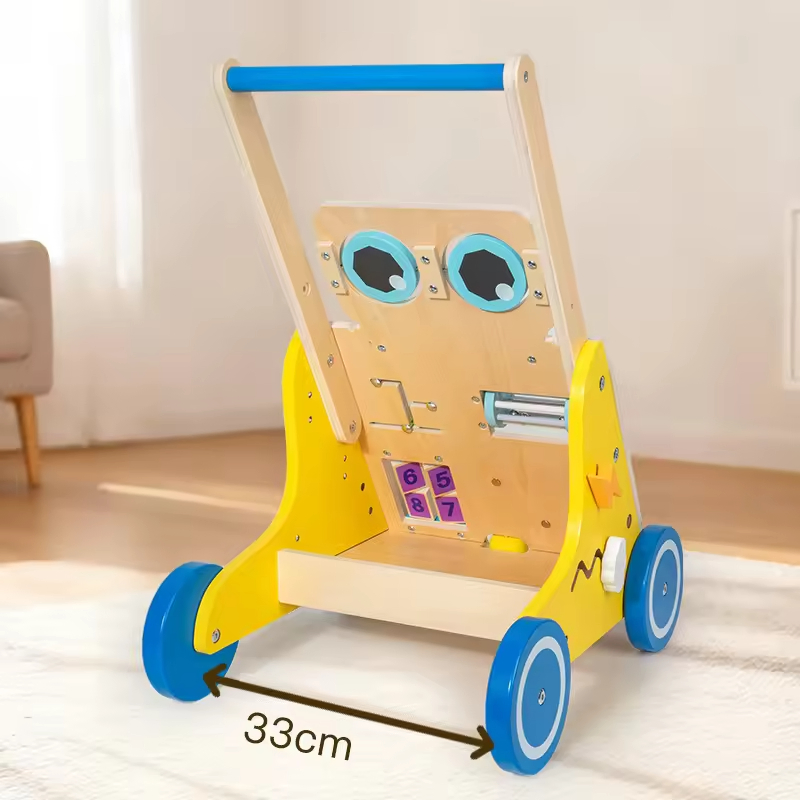 Andador de Madeira Personalizado para Bebês Ajustável Brinquedo de Empurrar e Puxar Centro de Atividades Montessori Habilidades Motoras para Crianças pequenas