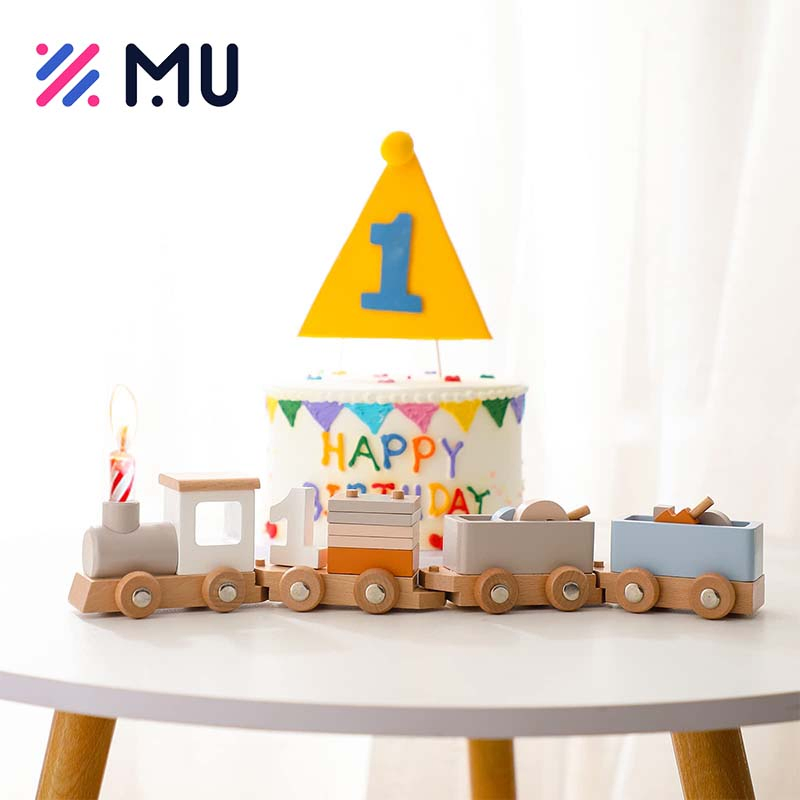 Brinquedo Educativo de Aniversário para Bebês Blocos de Números Trem de Madeira 12 PCS para Crianças