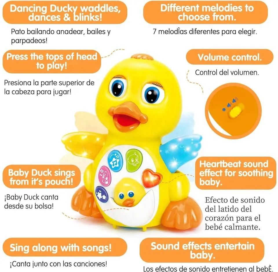 Brinquedo de Pato Dançante Musical Universal Amarelo Samtoy em Promoção com Luz e Música para Bebês