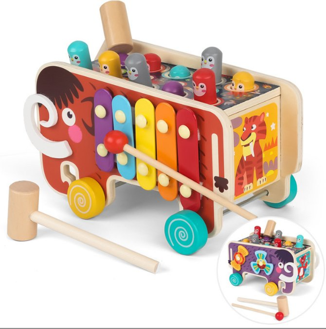 Atividade de Desenvolvimento Infantil Mamutes Bate-Peixe Xilofone de Madeira Martelo Bancada de Martelar Brinquedos Musicais