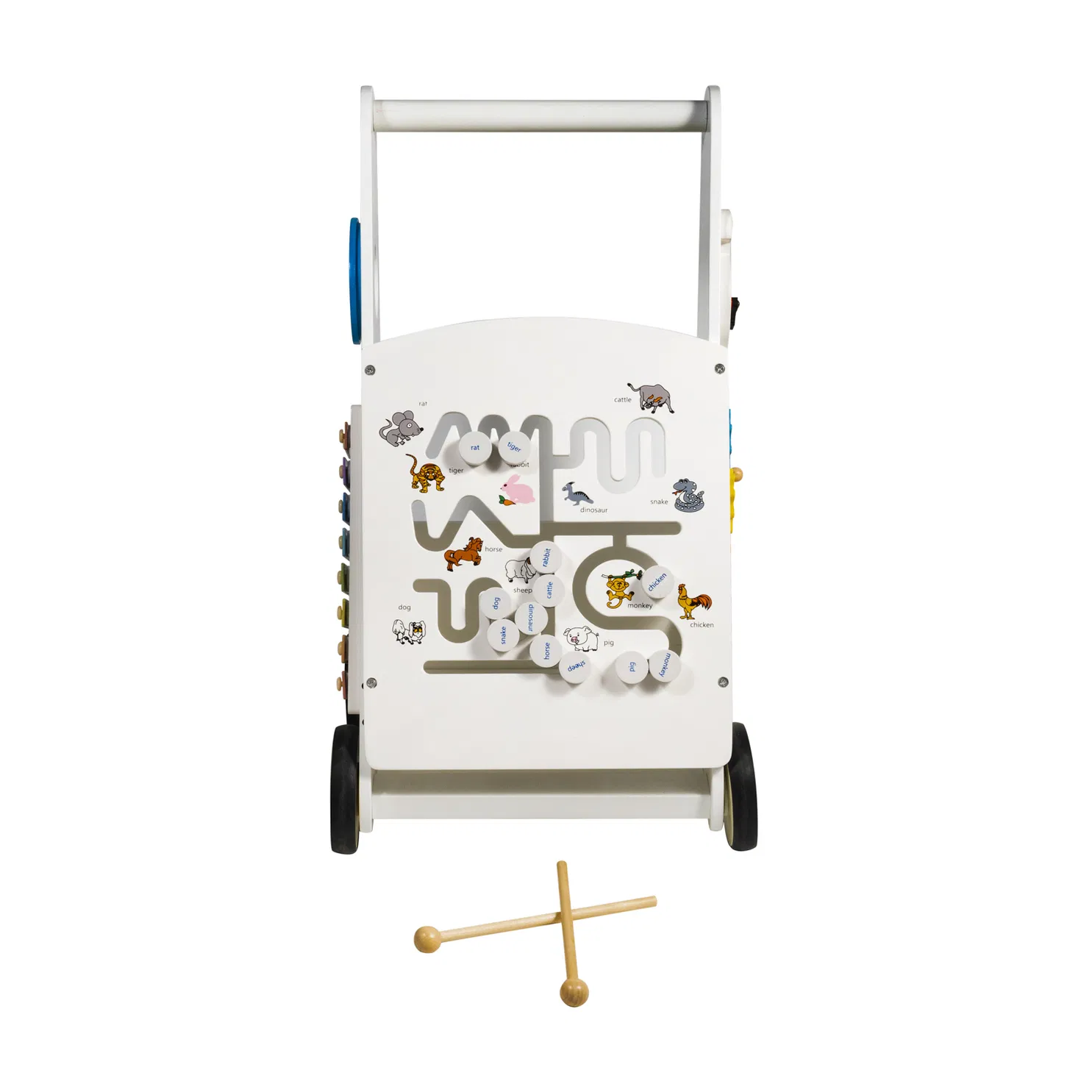 Brinquedo sensorial interativo de madeira para bebês com xilofone