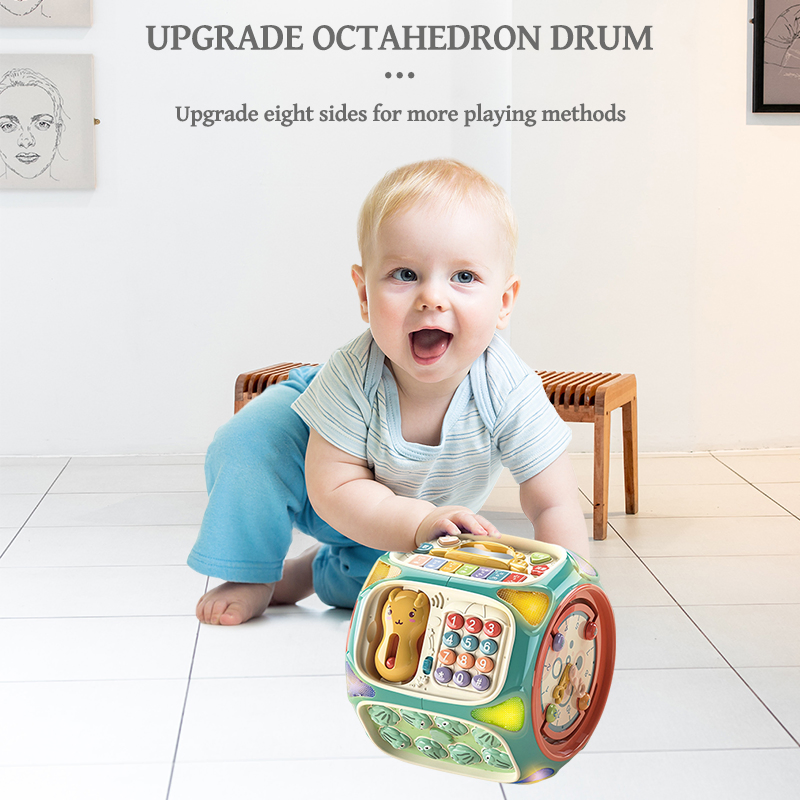 Cubo de Atividades Multifuncional para Bebês com Música e Luz, Tambor Octaedro Educacional para Bebês, Brinquedo de Aprendizado para Crianças Pequenas