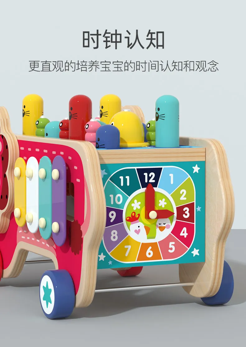 Atividade de Desenvolvimento Infantil Mamutes Bate-Peixe Xilofone de Madeira Martelo Bancada de Martelar Brinquedos Musicais