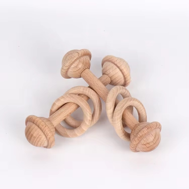 Chocalho de Madeira de Bétula Durável Brinquedo de Mordida para Bebê Recém-Nascido